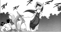Arceus enfrente de los líderes de gimnasio de Johto.