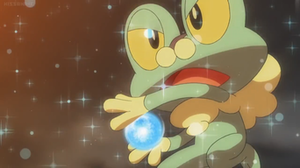 Froakie de Ash usando hidropulso.
