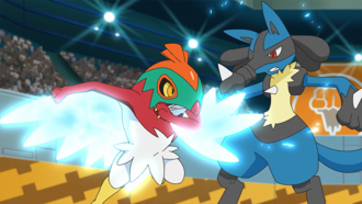 Hawlucha de Bea/Judith usando ataque ala.