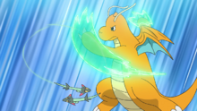 Dragonite de Ash usando garra dragón.