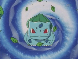 Bulbasaur de Ash usando hoja afilada.