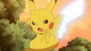 Pikachu de Ash usando cola férrea.