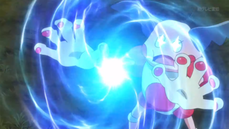 Mr. Mime de Ash usando fuerza psíquica/psíquico.