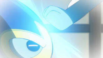 Riolu de Ash usando palmeo en un en un flashback.