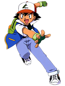 Ash en la serie El Comienzo y la serie Oro y Plata (Kanto/Johto).