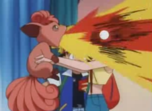 Vulpix de Suzy usando lanzallamas.