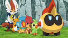 Líder Falinks liderando a otros Pokémon de Goh.