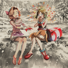 Artwork de Nina junto a Nákara de la miniserie Pokémon: Nieves de Hisui.