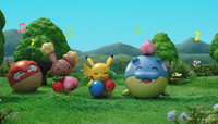 Voltorb de Hisui, Pikachu, Buneary y Spheal protagonistas del cortometraje.
