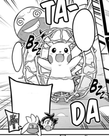 Pikachu de Ash usando electrotela.