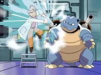 Blastoise del la lección Pokémon usando hidrobomba.