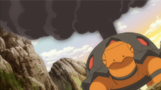 Torkoal usando pantalla de humo.