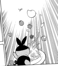 Tepig de la profesora Juniper/Encina lanzando las bayas.