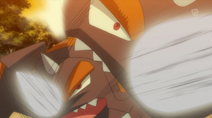 Rhyperior de un cazador Pokémon usando Ataque Furia.