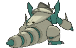 Imagen posterior de Mega-Aggron variocolor en Pokémon X, Pokémon Y, Pokémon Rubí Omega, Pokémon Zafiro Alfa, Pokémon Sol, Pokémon Luna, Pokémon Ultrasol y Pokémon Ultraluna