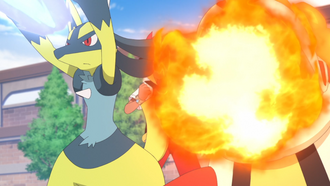 Lucario variocolor de Rod usando Cañón Resplandor.