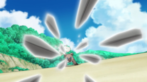 Rockruff usando lanzarrocas.
