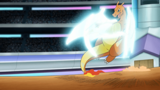 Charizard de Leon/Lionel usando corte aéreo/tajo aéreo.