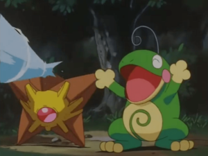 Staryu usando pistola agua.
