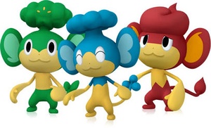 Pansage, Panpour y Pansear en la Pokédex 3D.