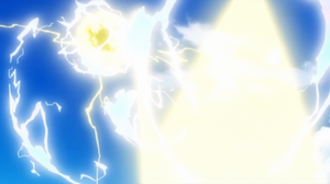 Pikachu de Ash usando rayo.