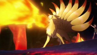 Ninetales de Green/Verde usando lanzallamas.