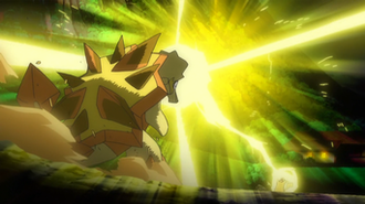 Pikachu usando Atactrueno/Rayo.