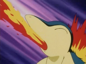 Cyndaquil usando lanzallamas.
