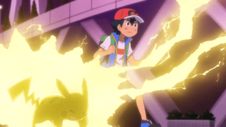 Pikachu usando atactrueno/rayo.