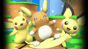 Pichu junto a Pikachu y Raichu de Alola.