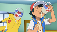 Pikachu y Ash bebiendo leche Mu-mu.