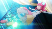 Aria con su vestido de artista/estrella Pokémon.