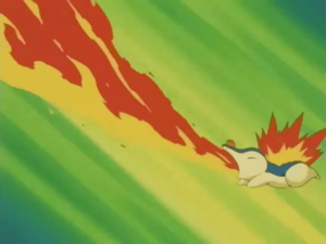 Cyndaquil usando lanzallamas.