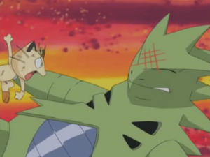 Meowth usando Garras Furiosas/Golpes Furia.