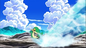 Oshawott usando pistola agua.