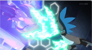 Mega-Charizard X de Alain usando garra dragón.