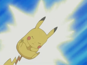 Pikachu usando atactrueno/rayo.