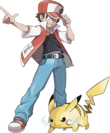 Ilustración para la figura ArtFx J Red with Pikachu de Kotobukiya por Hitoshi Ariga.