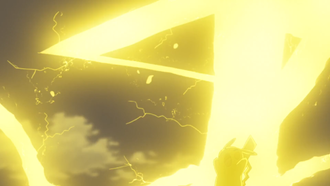 Pikachu de Ash usando Atactrueno/Rayo.