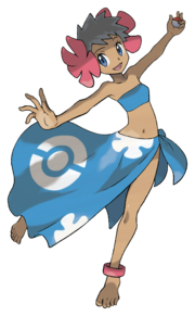 Ilustración de Fátima, miembro del Alto Mando de la Liga Pokémon.