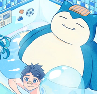 Snorlax relajándose en una bañera.