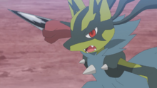 Mega-Lucario usando Garra de Metal/Garra Metal.