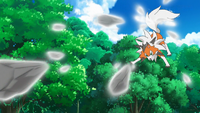 Lycanroc de Ash usando lanzarrocas.