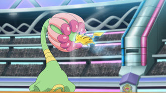 Pikachu de Ash usando ataque rápido.