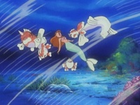 ... arrastrando a Misty y los otros Pokémon del gimnasio.