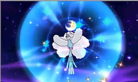 Mega-Altaria exhibiendo su belleza en un concurso Pokémon.
