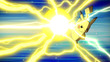 Pikachu de Ash usando gigavoltio destructor.