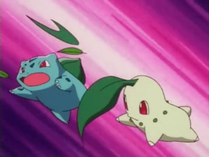 Bulbasaur usando hoja afilada.