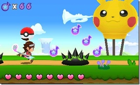Un nivel del juego con un globo de Pikachu.