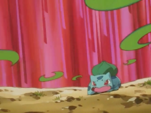 Bulbasaur usando hoja afilada.